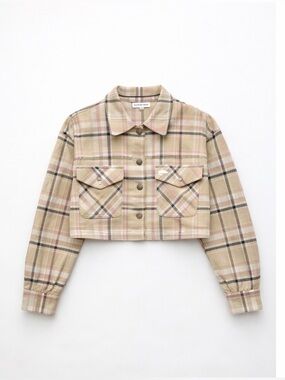 Zara Cropped Plaid Jacket in Beige and Pink
